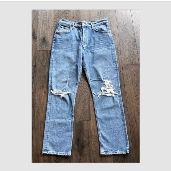 Agolde Riley High Rise Button Fly Jeans, Size 30, Light Organic Cotton Denim - Picture 1 of 9